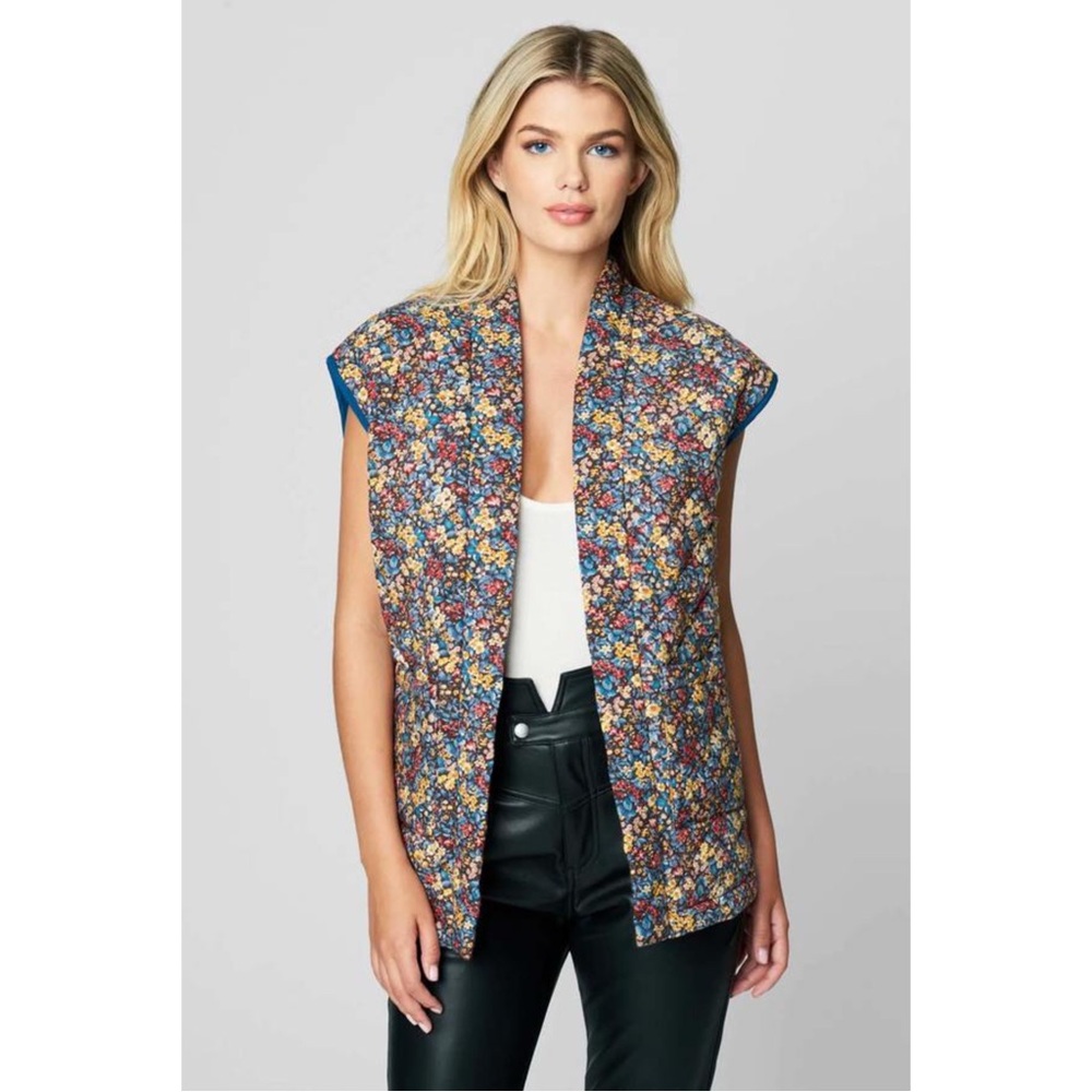 BLANK NYC In Bloom Ditsy Floral Print Belted Vest Jacket Quilted Puffer Size S